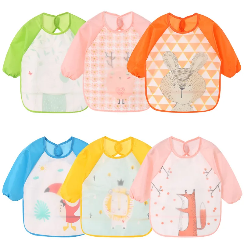 

Baby Bibs Double-layer EVA Waterproof Long Sleeve Baby Bandana Feeding Bibs Toddler Boys Girl Cartoon Burp Cloths Cheap Stuff