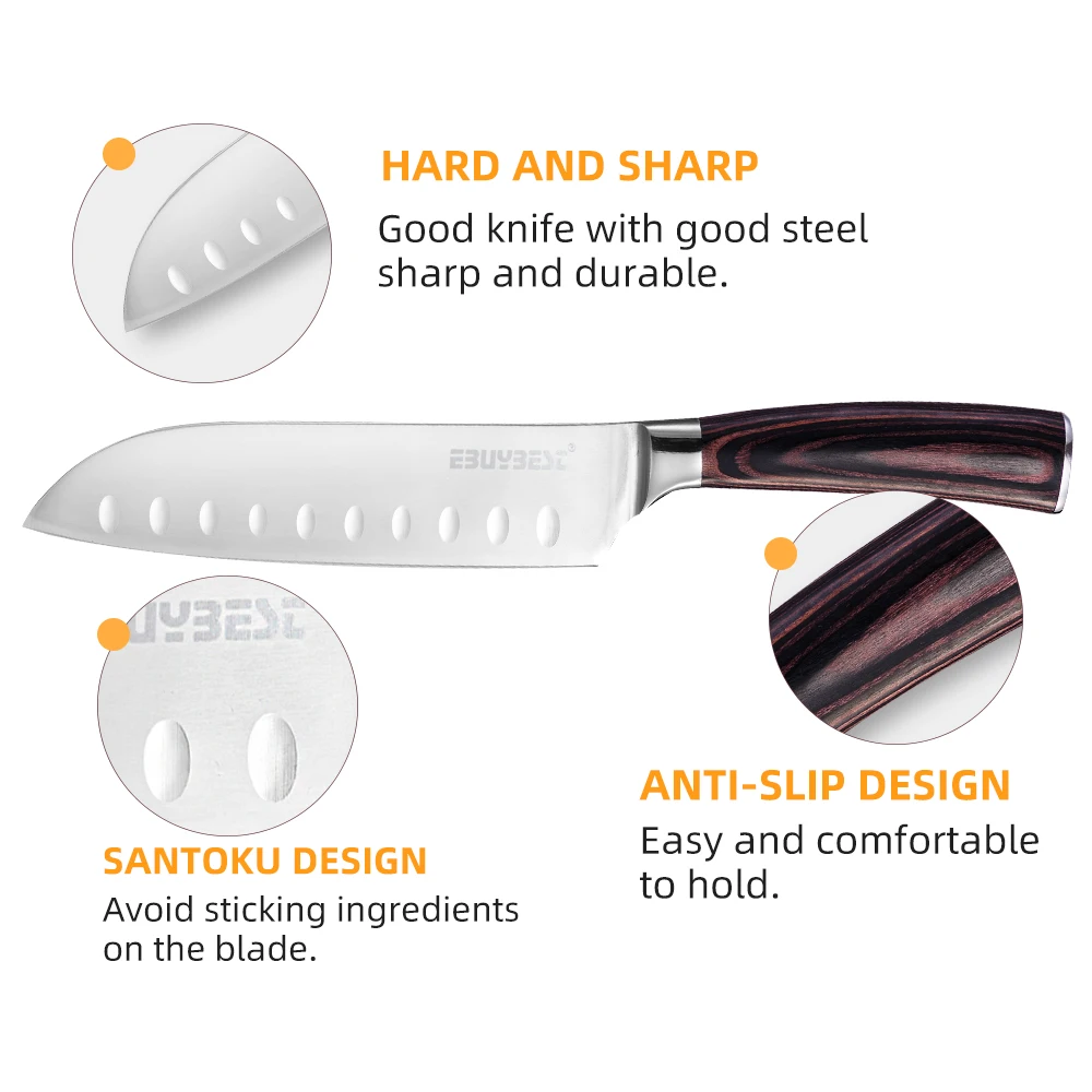 Нержавеющая сталь Кухня ножи 7 дюймов шеф повара Ножи японский сантоку суши мясо