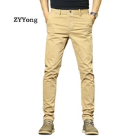 new men overalls cotton slightly elastic comfortable slim streetwear casual cargo pants fashion solid color khaki black trousers