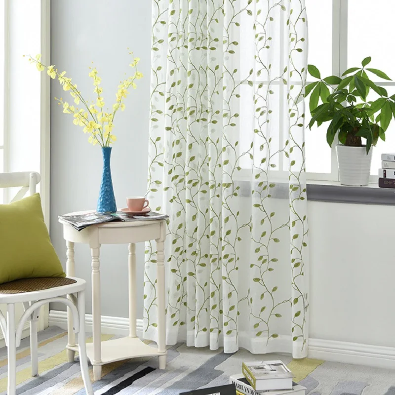 Зеленые полузатемняющие шторы s для спальни тюлевые занавески с вышитыми