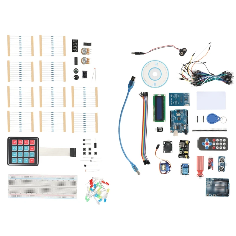 

Стартовый набор для Arduino UNO R3 - UNO R3, макетная плата, шаговый двигатель, сервопривод SG90, ЖК-дисплей 1602 дюйма, перемычка