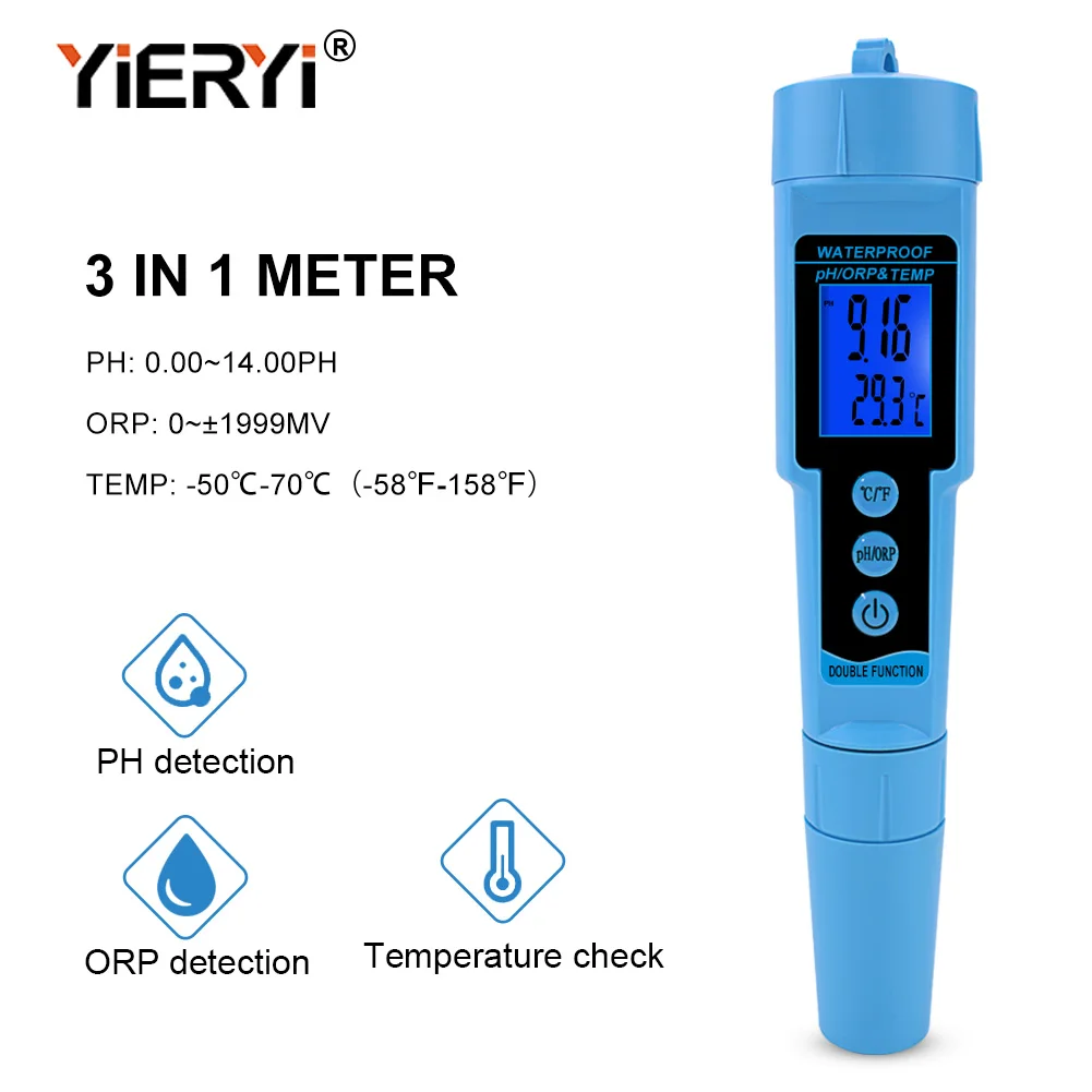

yieryi Professional 3 in 1 pH ORP TEMP Meter Water Detector Multi-parameter Digital Tri-Meter Water Quality Monitor Tester