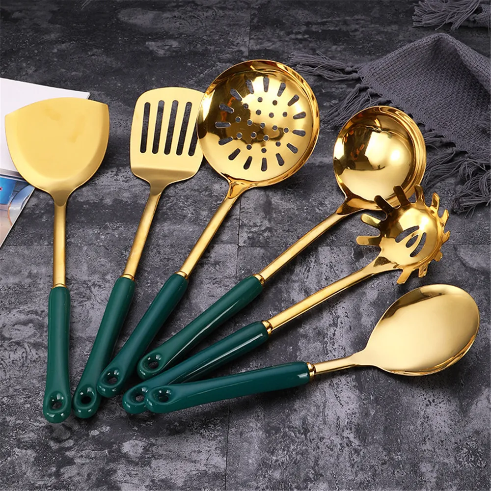 Kitchen Utensils Sets 7PCS Spoons Stainless Steel Spatula BBQ Kitchen Spatula Clamps Spoon Kitchen Tongs Cooking Tools Gift Set