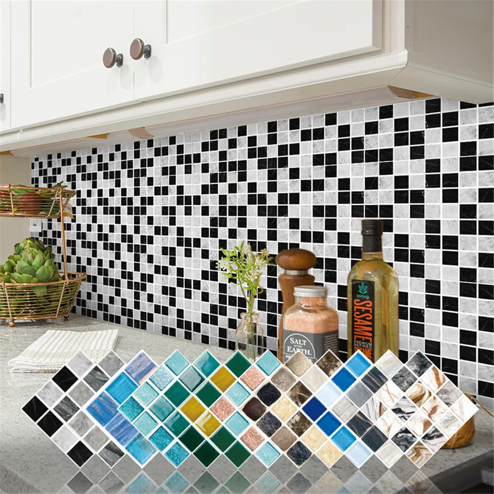 

10x10cm Black Gray Mosaic Sticker Self Adhesive Waterproof Wallpaper For Kitchen Bathroom Wall Decoration Home Decor Tile Decals