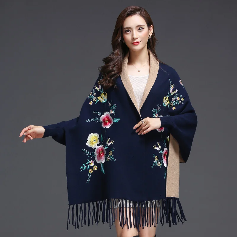 Женский шарф накидка зимние шарфы большого размера шаль Вышитая Шаль бахрома