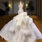 Новинка, пышная ярусная свадебная одежда из Дубая с оборками и перьями, свадебное платье для мусульман, 2021