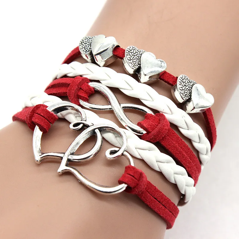 

2020Trendy retro double heart figure of 8 perforated heart DIY woven fashion bracelet