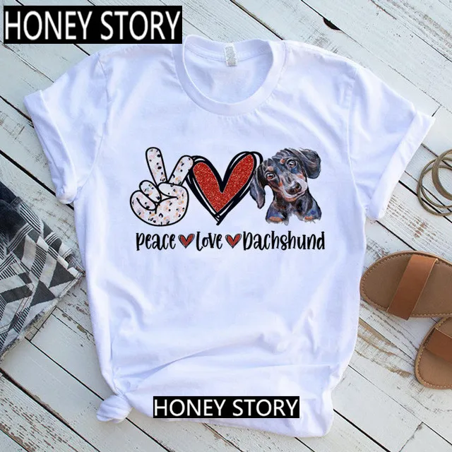 Женская летняя футболка с коротким рукавом женская принтом любящая такса