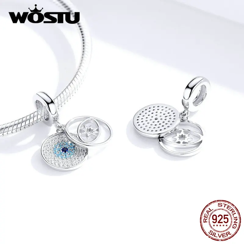 WOSTU бусины со злыми голубыми глазами 100% Стерлинговое Серебро 925 пробы циркониевые