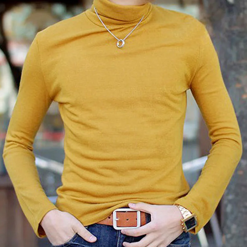

Autumn Winter Men's Sweater Mens Turtleneck Solid Color Pullovers Men Clothing Slim Fit Male Knitted Sweaters pull homme