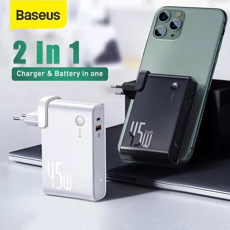 Baseus 10000 мАч Power Bank 45 Вт GaN зарядное устройство 2 в 1 PD QC 3 0 AFC Быстрая зарядка USB для iPhone
