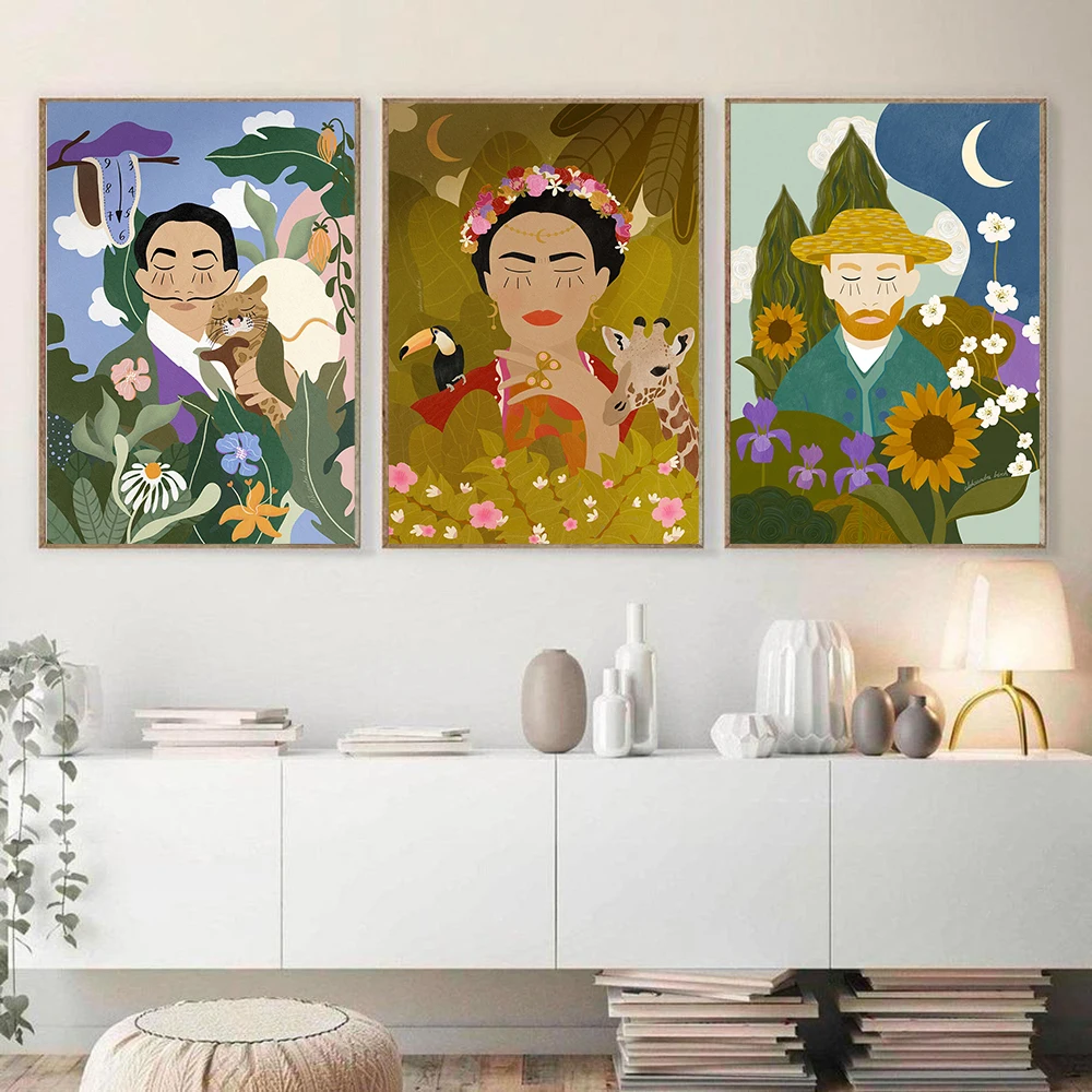 

Cartoon Art Van Gogh Self Portrait Canvas Painting Plant Flower Animal Poster and Print Wall Pictures for Living Room Home Decor