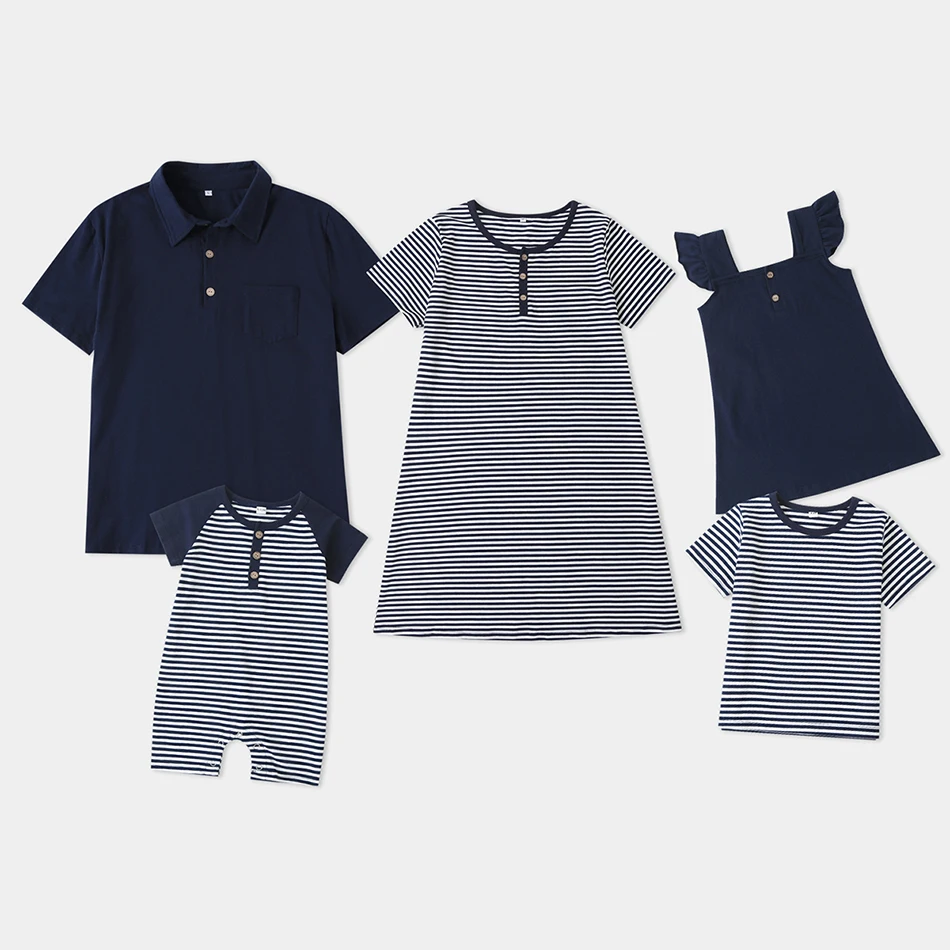 

Mom Kids Family Matching Clothes Casual Blue Mother Daughter Dresses Sleeveless Buttons Sundress Kids Parent Baby Outfit
