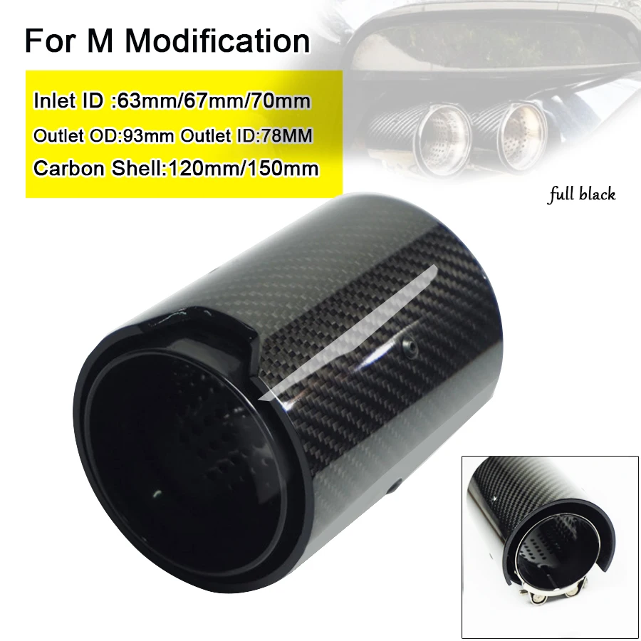 

Exhaust Tip Glossy Carbon Fiber Tailpipe Outlet OD 92mm 120/150mm Length for M Performance Full Black 1 piece