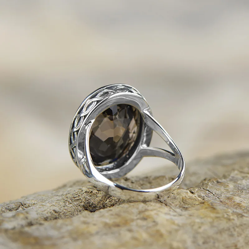 Настоящее чистое кольцо 925 пробы серебро дымчатый кварц антикварные