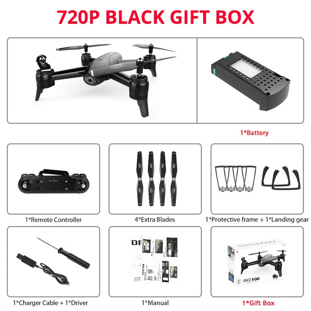 720P Black Gift box SG106 wifi FPV Дрон 4K двойная камера HD в реальном времени воздушная видео оптический поток RC Квадрокоптер Вертолет VS XS809W H47 XS816 M70 Дрон - Цвет: 720P Black Gift box