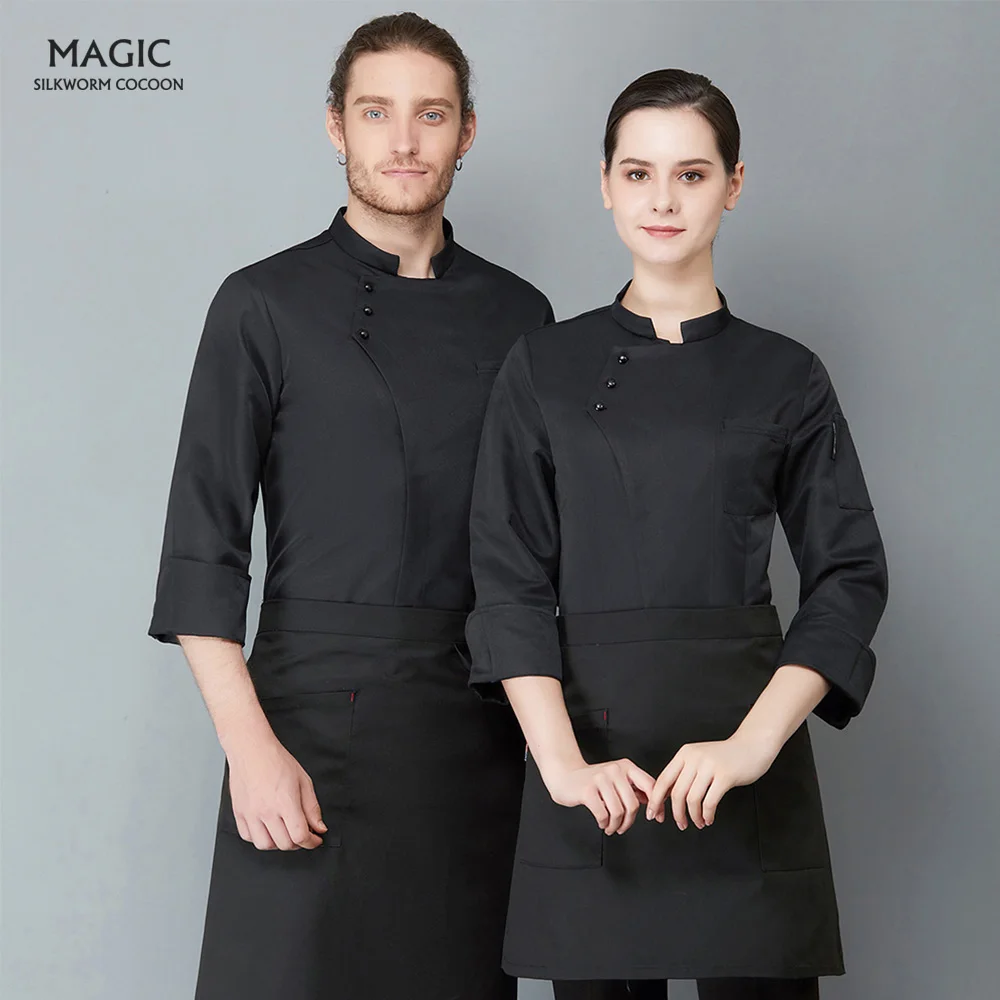 Ресторан отеля Кухня Синий Черный шеф повар униформа Еда Услуги с длинными