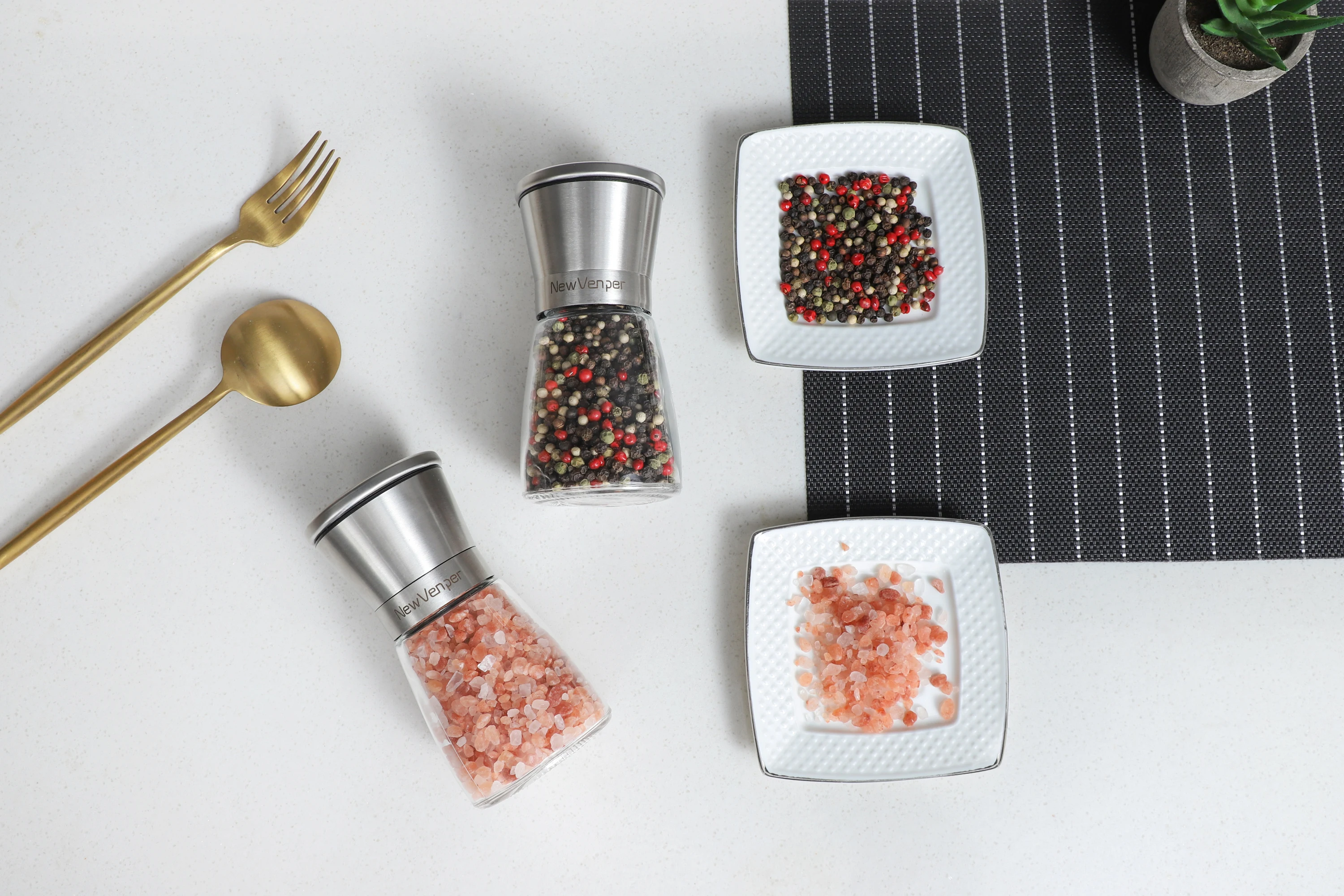 Newvenper Premium Stainless Steel Salt and Pepper Grinder Set Adjustable Spice Grain Mills Grinding Core Mill Kitchen Tools | Дом и сад