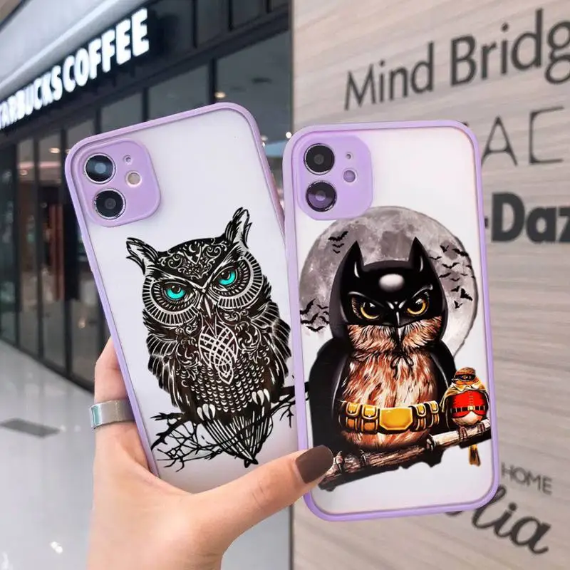 

Animal Owl art cool cute Phone Case For iPhone 12 11 Mini Pro XR XS Max 7 8 Plus X Matte transparent Purple Cover
