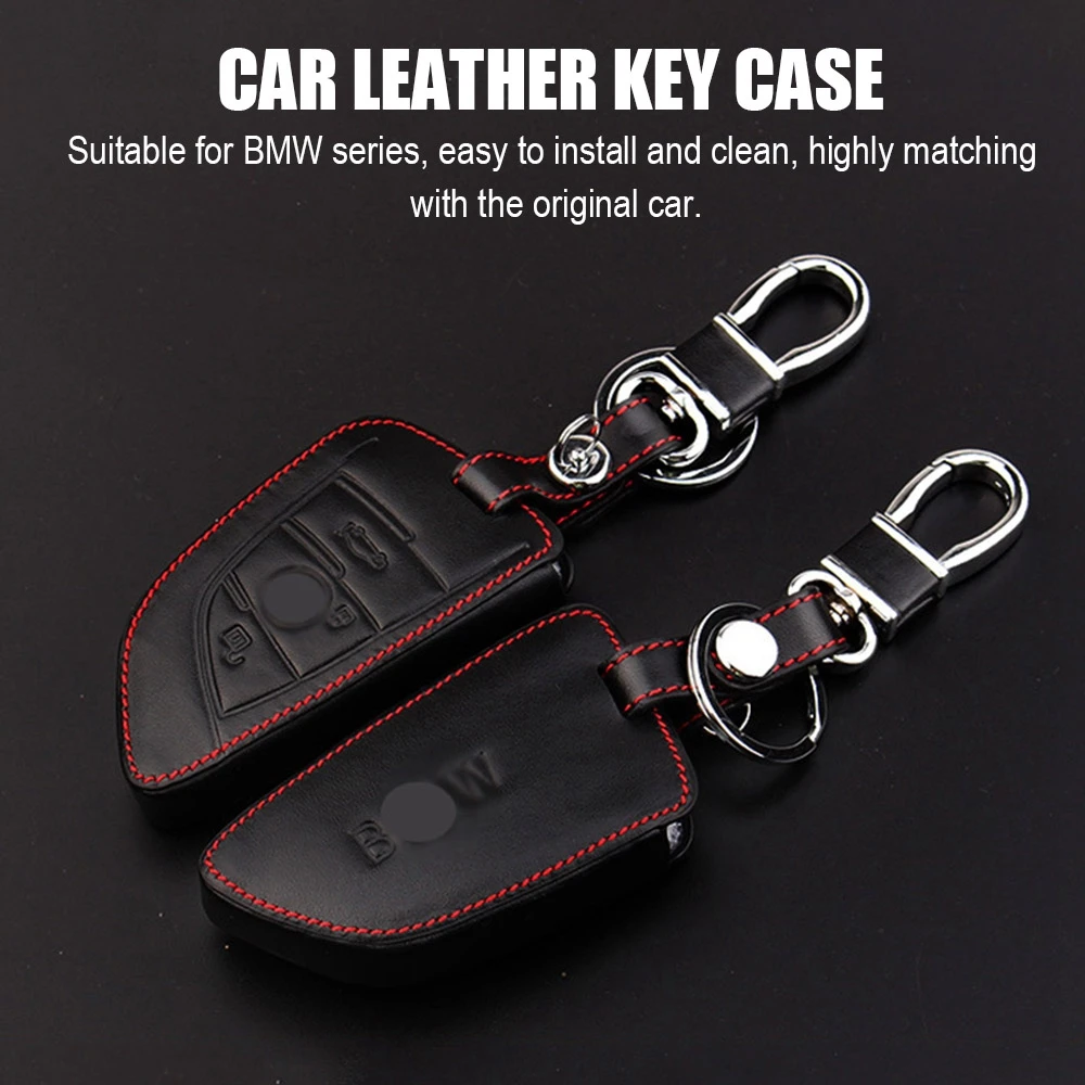 

Car Key Case Leather Waterproof Auto Key Protector Cover With Anti Lost Keyring For BMW X1 X5 X6 5 Series Car Accessories