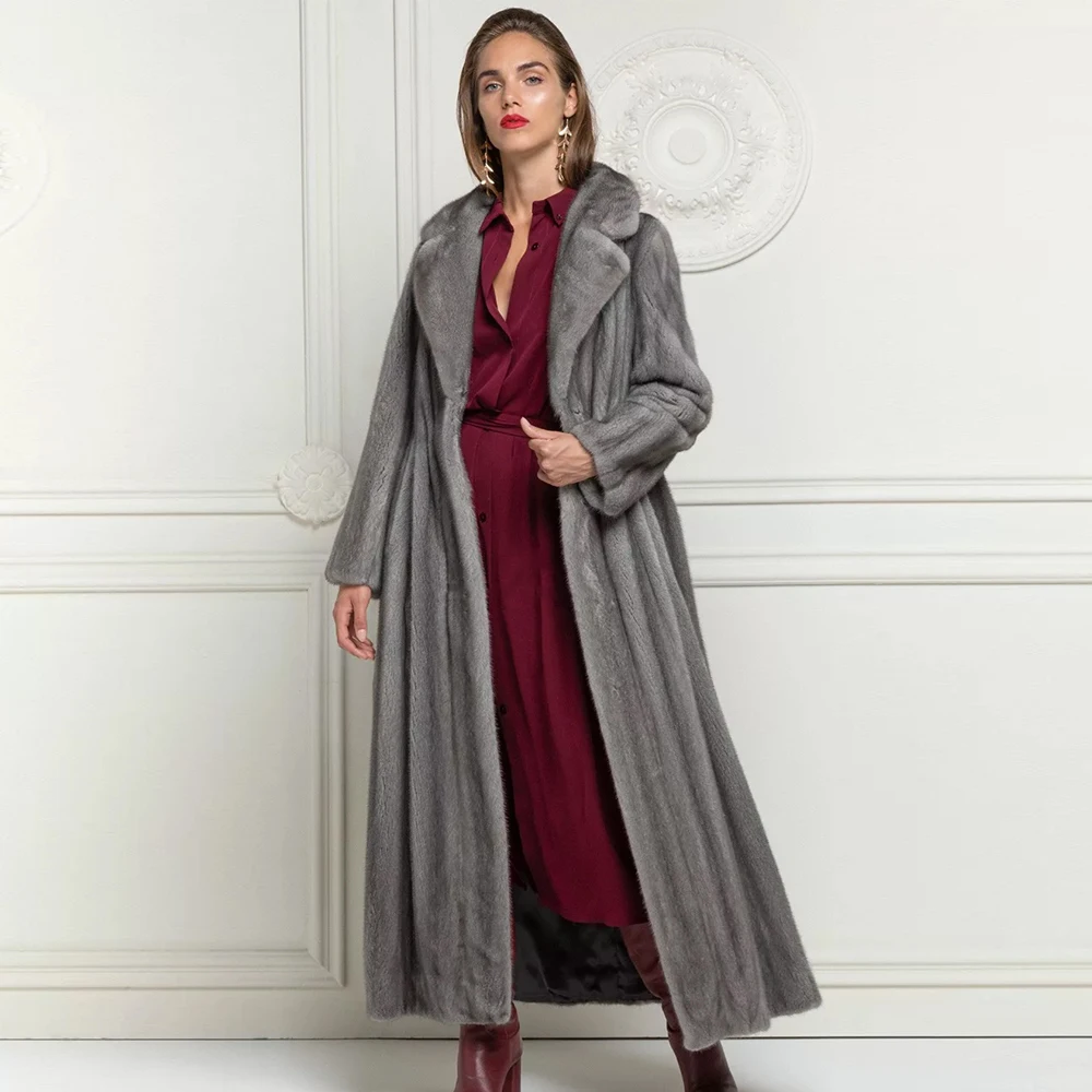 BFFUR 130cm Long Natural Mink Fur Coats Real Winter Fashion Whole Skin Mink Fur Jackets High Quality Luxury Mink Fur Coat Women