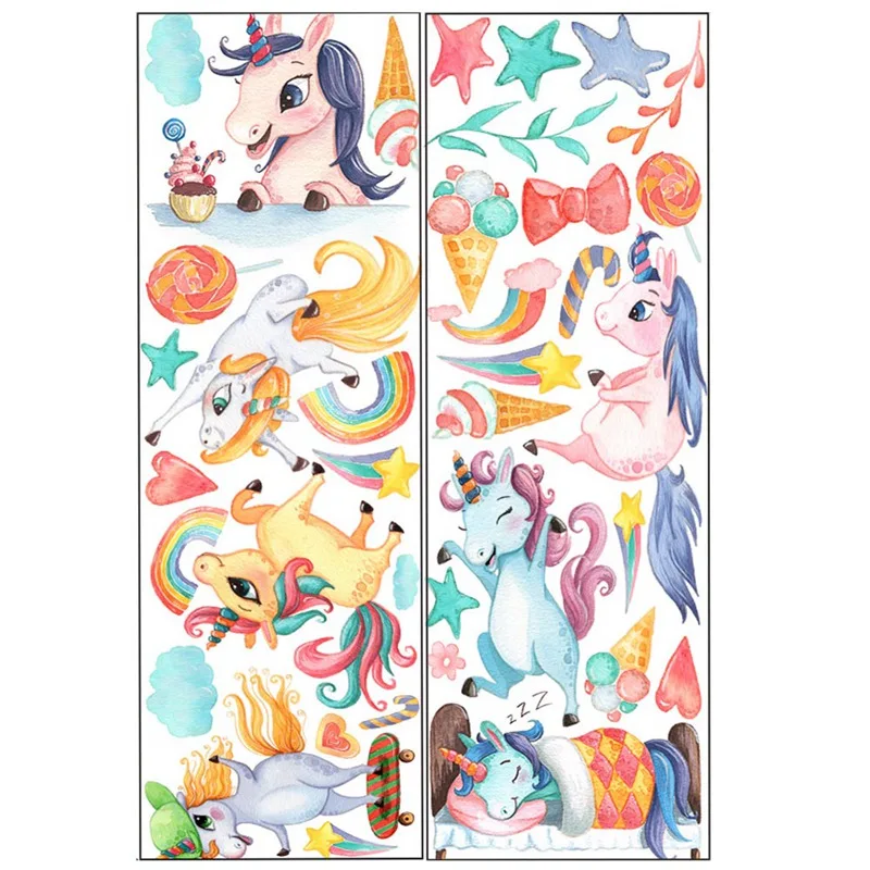 Декор для комнаты девочек милые радужные наклейки на стену с единорогом