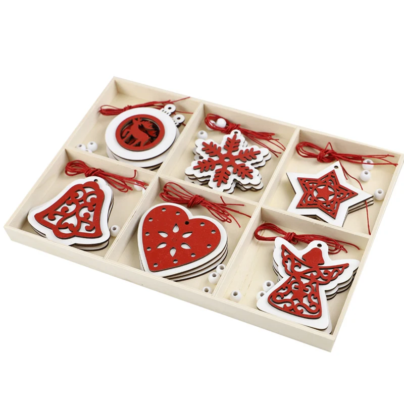 

DIY Wood Handcrafts Christmas Tree Hanging Ornaments Six Square Boxes Set Home Festival Decoration Embellishment Accessories