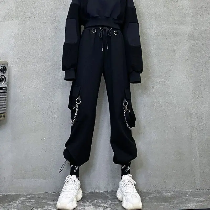 

Punk Oversized Cargo Pants Women Gothic Streetwear Black Chain Harajuku Hippie Korean Street Style Trousers Female Hip Hop