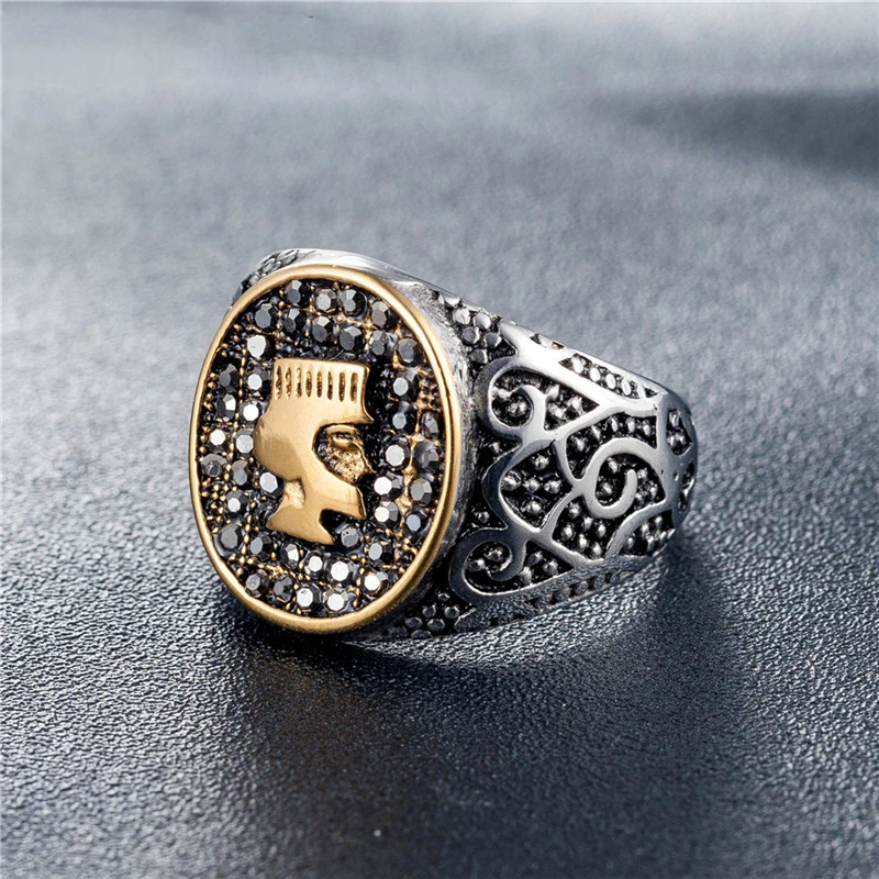 

Bohemian Gold Color Egyptian Pharaoh Queen Engagement Ring for Woman Girls Gift Bague Femme Simple Stainless Steel Jewelry 2021