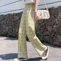 new plaid pants womens summer 2021 new korean version casual pants thin of wild and wide leg loose pants straight d6h4