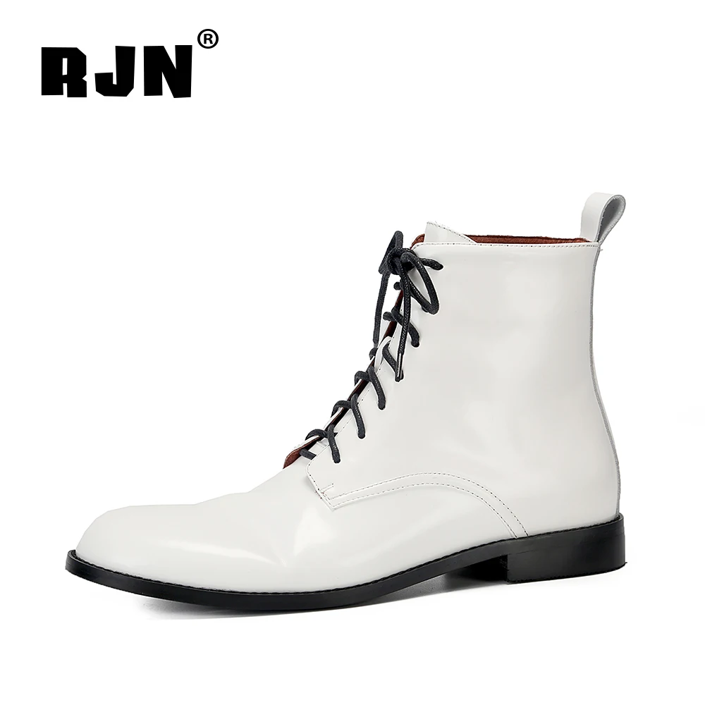 Jual Sepatu Bot Pergelangan Kaki Berenda Bergaya RJN Sepatu Wanita Hak Rendah Ujung Bundar Kulit Asli Kualitas Tinggi Sepatu Bot Sol Luar Karet RO307