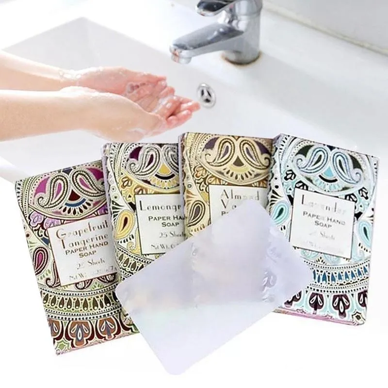 

Outdoor Travel Soap Paper Washing Hand Bath Clean 25pcs Portable Disposable Cleaning Soap Paper Boxe Tablets Soap Mini Soap O0G3
