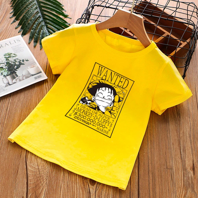 

2021 Hot Sale Anime One Piece Boys Girls T-Shirt O-neck Tops Harajuku Short Sleeve Cool Fashion Casual Childrens Kids Clothes