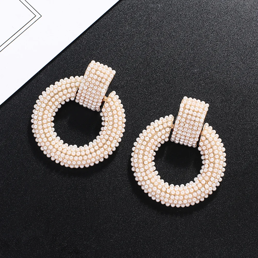 

JL Ins Hot Sale Round Geometric Dangle Earrings Pearl Bridal Stud Earrings
