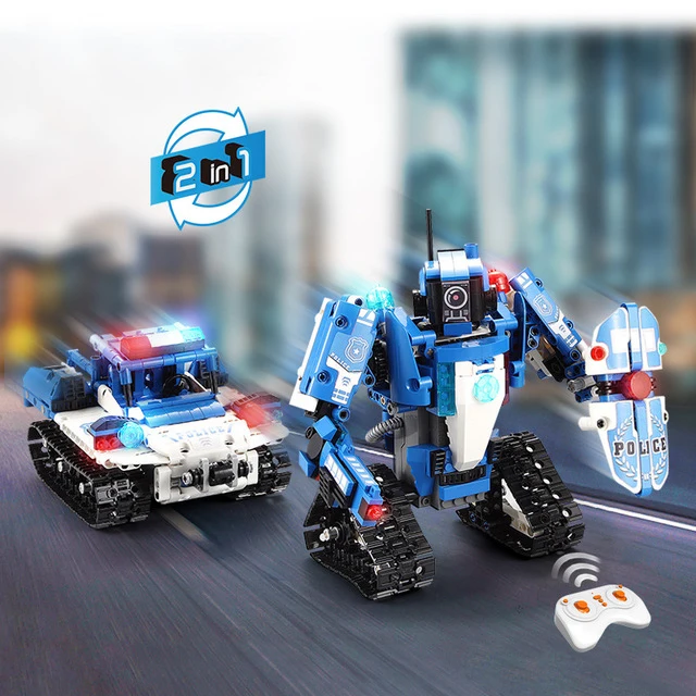 Technic 2,4 Ghz rc трансформация гусеничный полицейский робот строительный блок со звуковым кирпичом полицейский автомобиль радиоуправляемые игрушки