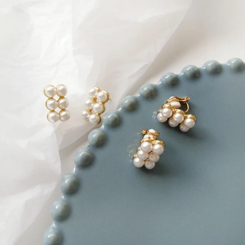 Корейские модные красивые маленькие серьги гвоздики с имитацией жемчуга для