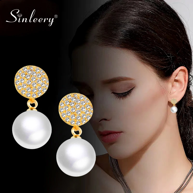 SINLEERY элегантные белые женские жемчужные серьги в виде капель с желтое золото и