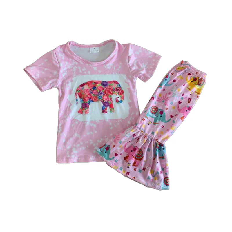 Бутик для девочек наряды слон розовый короткий рукав реглан топ брюки
