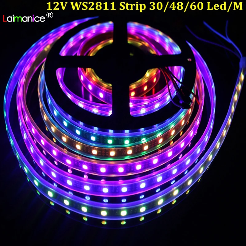 WS2811 5050 SMD RGB полоса Адресуемая 30/48/60 светодиодов/м Светодиодные пиксели 5 м/рулон
