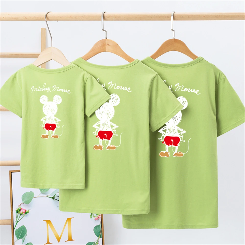 

Green Purple Family Matching T Shirts Summer Short Sleeve Mickey Mouse Disney Cute Mommy And Me Father And Son 100% Cotton Tees