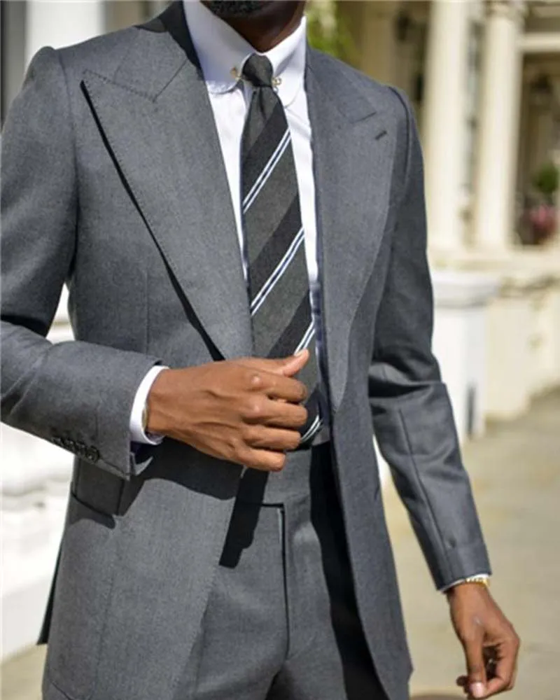 

Мужской пиджак с пиковым отложным воротником, темно-серый пиджак, деловые мужские костюмы, костюм для свадьбы, мужской костюм из 2 предметов,...