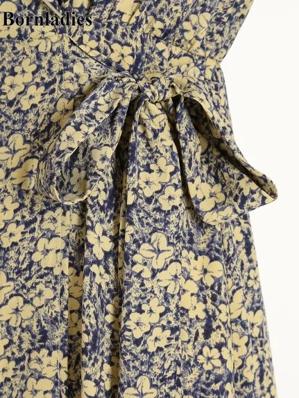 

Bornladies New Design Woman Clothes 2021 Spring Temperament Vestido V Neck Oblique Drawstring Hign Waist Dresses with Camisole