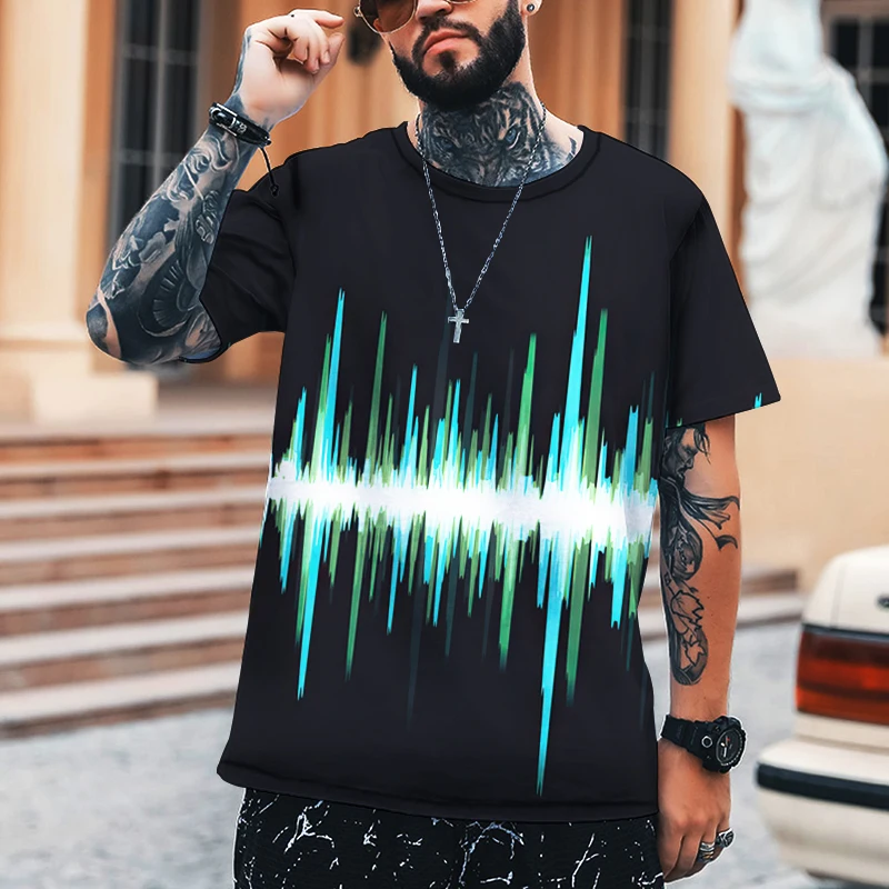 Мужская футболка с круглым вырезом Красная из 2022 лайкры и полиэстера ЭКГ-принтом