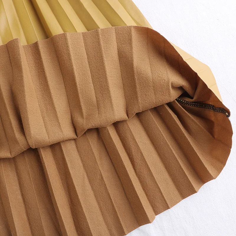 Женская плиссированная юбка из ПУ кожи длинная трапециевидной формы с высокой