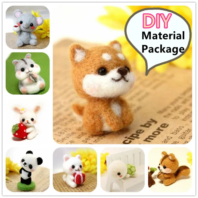 

8 Styles of Wool Felt Handmade Animal Christmas Felt Gift DIY Craft Needle Felting Kit Cute Felted Animals Cat Material Package