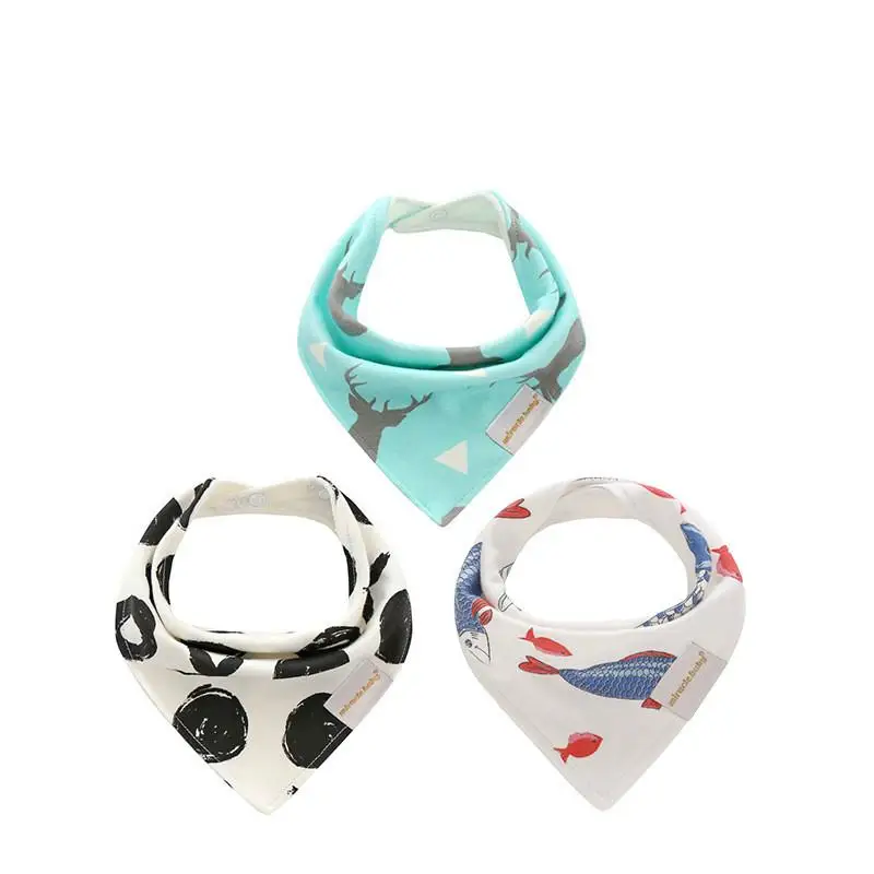 

3Pcs Newborn Baby Bibs Scarf Burp Cloth Pure Cotton Bandana Bibs Boy Infant Girl Toddler Cartoon Printed Scarf Bib Layers