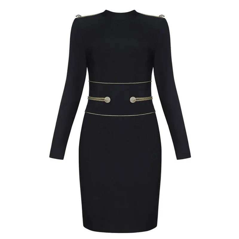 

2021 new fashion women's round neck long sleeve wire bandage dress