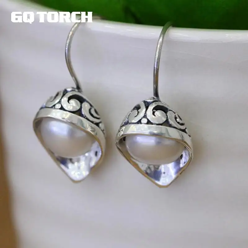 925 Висячие серьги из серебра пробы для женщин винтажные Полые Цветы резьба