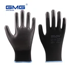 Рабочие механические перчатки из полиэстера EN388, 6 пар, сертификат GMG CE, черные, красные, белые, черные, горячая распродажа