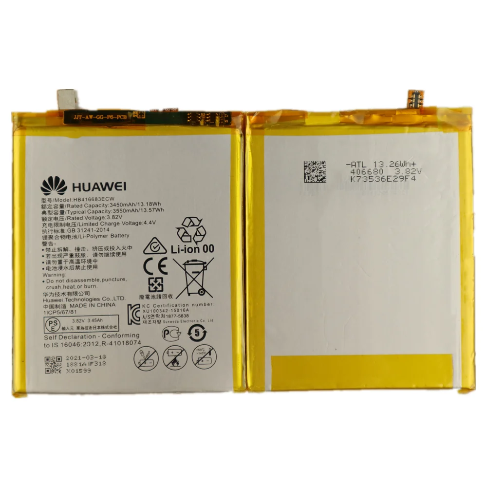 Huawei 100% Оригинальная батарея HB416683ECW 3450mAh Для Nexus 6P H1511 H1512 оригинальная запасная с